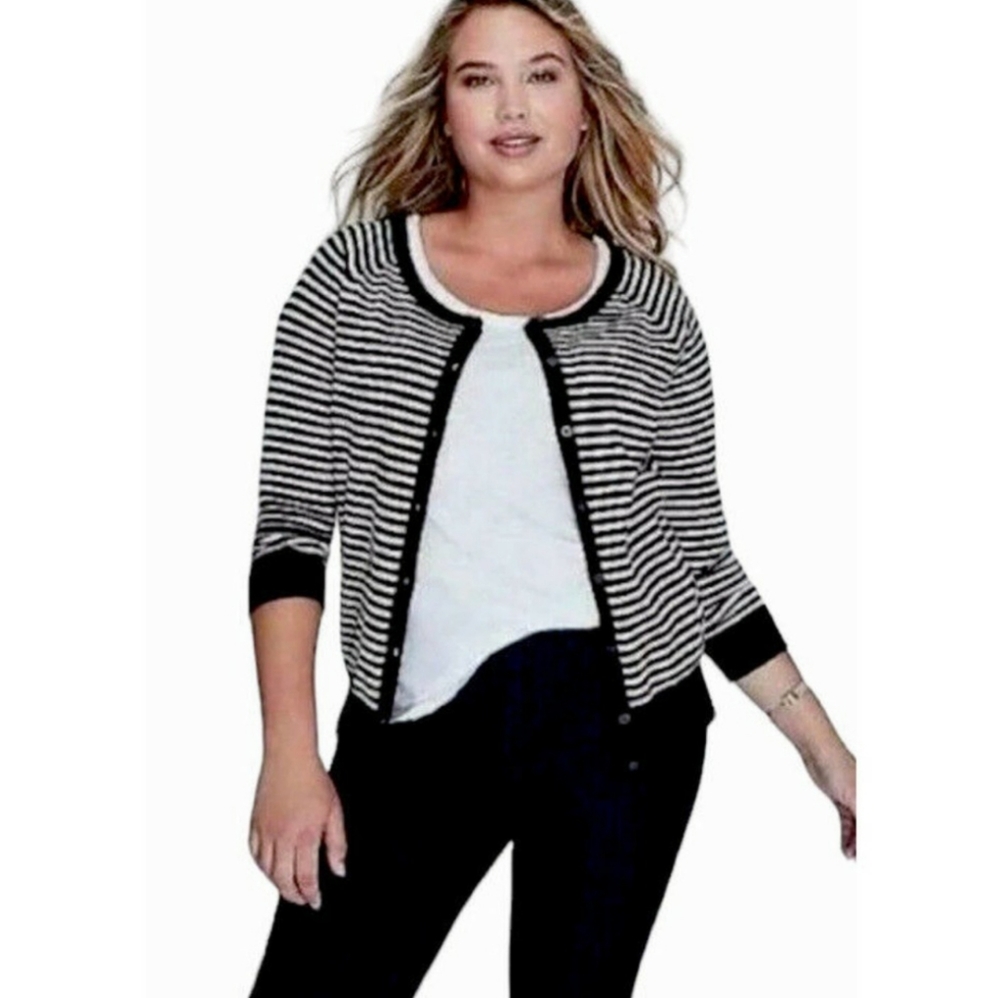 NEW Lane Bryant Plus Size Metallic Gold Striped Button Front Cardigan Sweater
